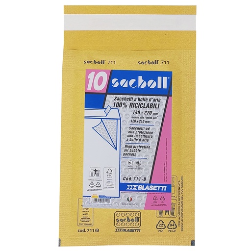 [D101982] 10 Buste imbottite Sacboll in carta avana B 14X27cm BLASETTI
