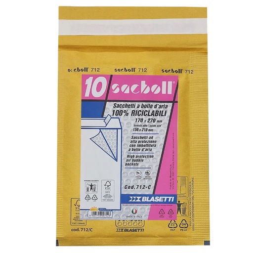 [D101983] 10 Buste imbottite Sacboll in carta avana C 17X27cm BLASETTI