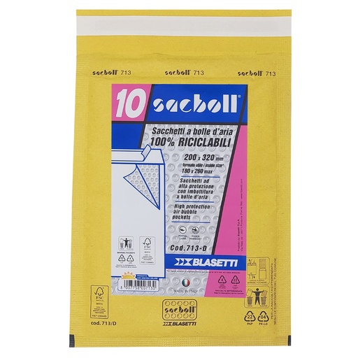 [D101984] 10 Buste imbottite Sacboll in carta avana D 20X32cm BLASETTI