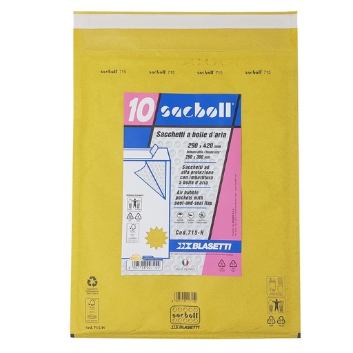 [D101987] 10 Buste imbottite Sacboll in carta avana H 29X42cm BLASETTI