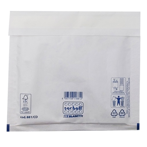 [D101990] 10 Buste imbottite Sacboll in carta bianca CD 20X22cm BLASETTI