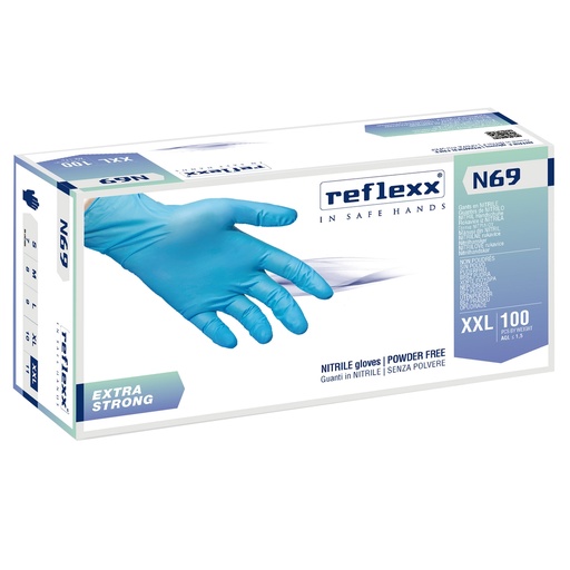 [D102161] Conf 100 Guanti In Nitrile N69 taglia XXL azzurri EXTRAstrong Reflexx