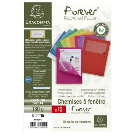 [D102334] Conf.10 cartelle con finestra Forever 22X31cm Colori assortiti 50200E Exacompt