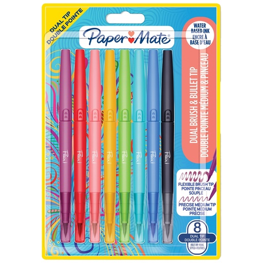 [D102364] Astuccio 8 colori Flair Dual tip pennarello punta media/brush Papermate