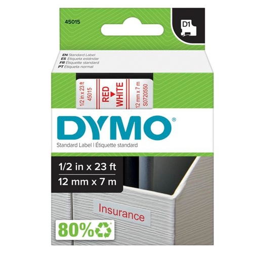 [D27863] NASTRO DYMO TIPO D1 (12MMX7M) ROSSO/BIANCO 450150