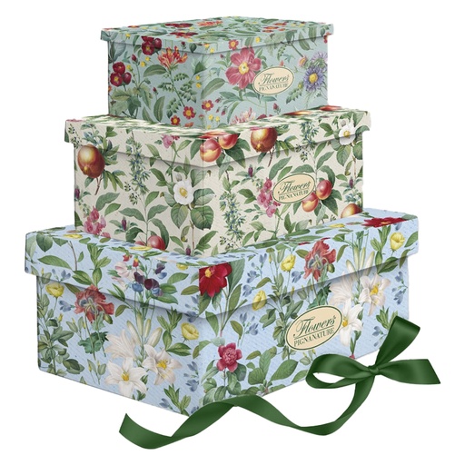 [D102589] Set 3 scatole regalo c/nastro Nature Flowers fantasie e dim. assortite Pigna