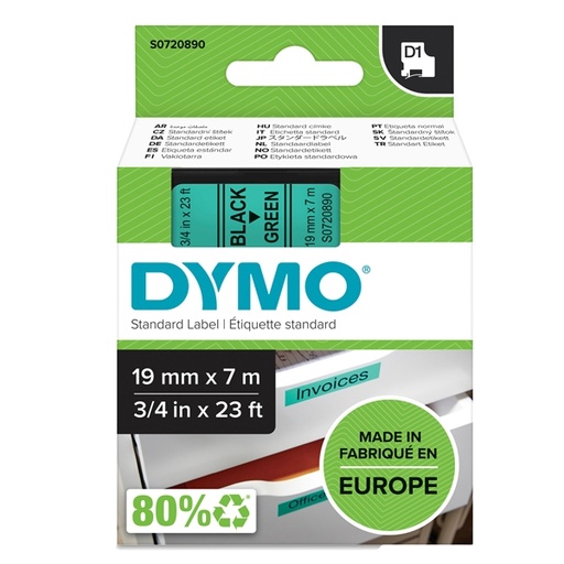 [D27885] NASTRO DYMO TIPO D1 (19MMX7MT) NERO/VERDE 458090