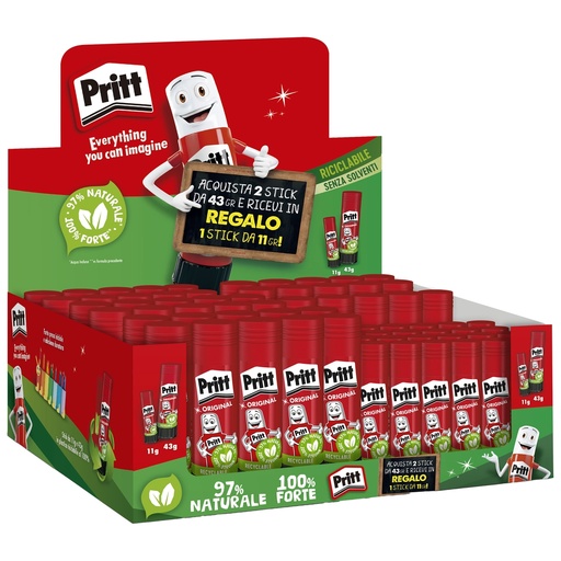 [D103019] Display 50pz colla stick 43gr + 25 colla stick 11gr Pritt