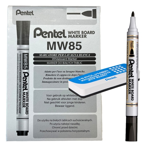 [D103082] Bundle 12pz marcatore white board MW85 nero punta tonda + cancellino magnetico P