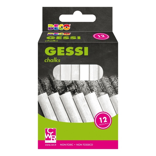 [D103094] Scatola 12 gessetti tondi 10x81mm bianchi Deco