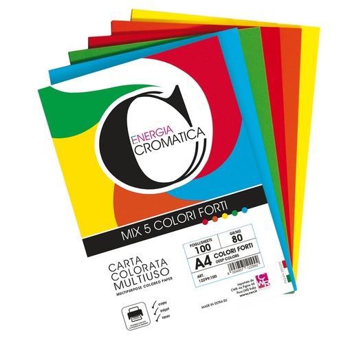 [D103100] Risma 100 fg Cromatica 80gr A4 colori assortiti forti CWR