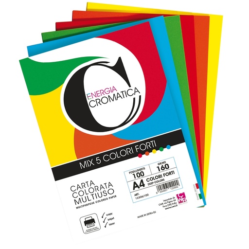 [D103102] Risma 100 fg Cromatica 160gr A4 colori assortiti forti CWR