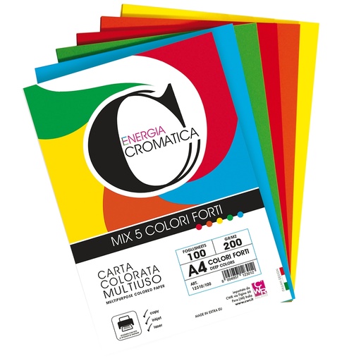 [D103104] Risma 100 fg Cromatica 200gr A4 colori assortiti forti CWR