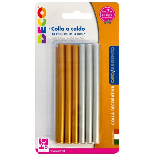 [D103108] 12 stick colla a caldo oro e argento D.7mm - lungh.10cm DECO