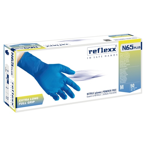 [D103259] Conf 50 Guanti in nitrile N65 Plus s/polvere taglia M blu Reflexx