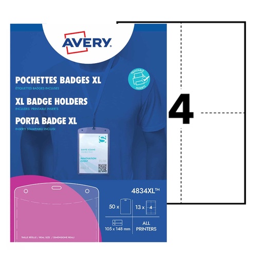 [D103370] Conf. 50 Porta Badge A6 in plastica 105x148mm, Laser/Inkjet Avery