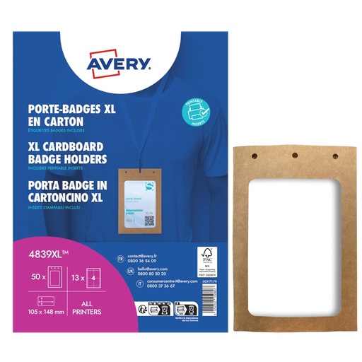 [D103371] Conf. 50 Porta Badge A6 in cartoncino plastificato,105x148mm, Laser/Inkjet Avery