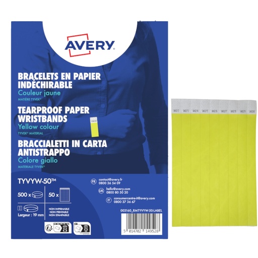 [D103376] Conf. 500 braccialetti identificativi in TyvekR giallo fluo 256x19mm (10et/fg) 5