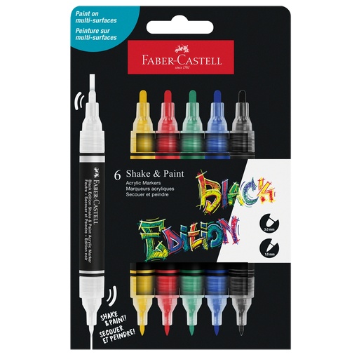 [D103395] Astuccio 6 marcatori ShakePaint Black Edition colori assortiti basic Faber-Caste