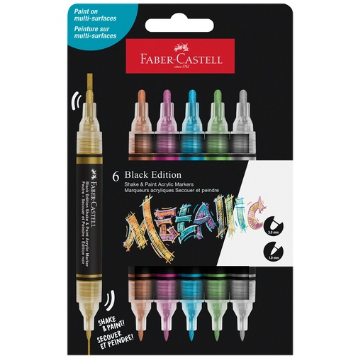 [D103397] Astuccio 6 marcatori ShakePaint Black Edition colori assortiti metallic Faber-Ca