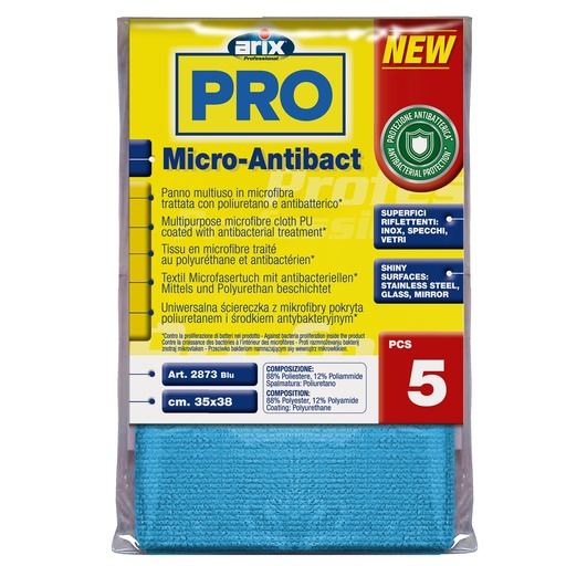 [D103531] Conf 5 Panni multiuso Micro-Antibact 35x38cm blu Arix