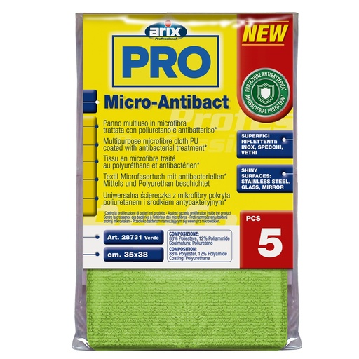 [D103532] Conf 5 Panni multiuso Micro-Antibact 35x38cm verde Arix