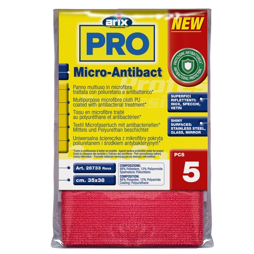 [D103534] Conf 5 Panni multiuso Micro-Antibact 35x38cm rosa Arix