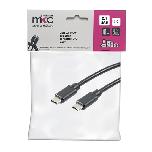 [D103596] Cavo USB 2.0 100W 480Mbps con connettori C-C - 0,5mt