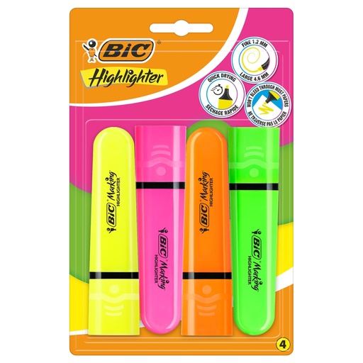 [D103648] Astuccio 4 evidenziatori Flat colori assortiti fluo BICR