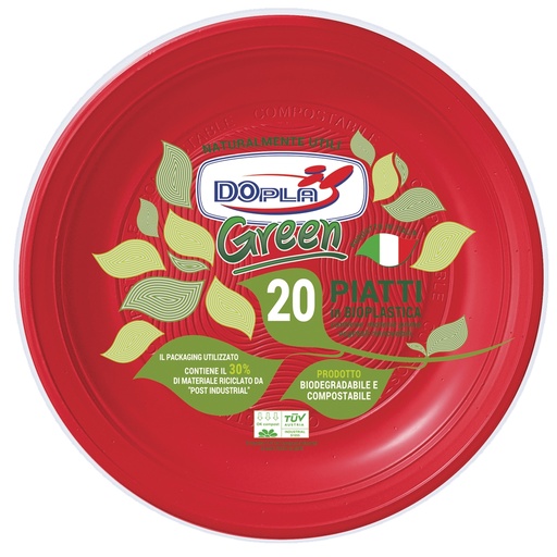 [D103874] Conf 20 Piatti fondi compostabili D 22cm rosso Dopla