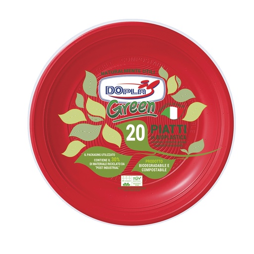 [D103875] Conf 20 Piatti frutta compostabili D 17cm rosso Dopla