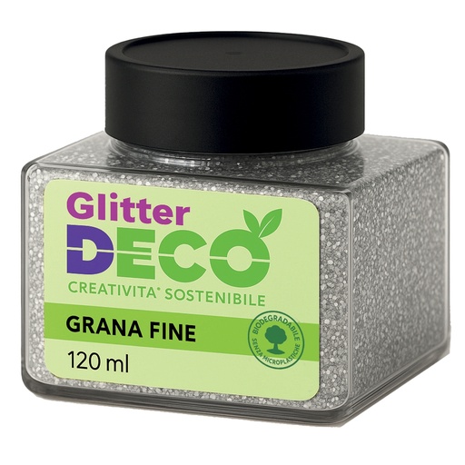 [D103892] Glitter Bio grana fine flacone 120ml argento Deco