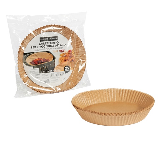 [D103906] Conf 25 Vaschette cartaforno per friggitrice ad aria in busta D20cm x H4,5cm ava