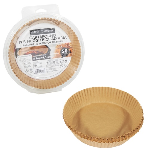 [D103908] Conf 50 Vaschette cartaforno per friggitrice ad aria in astuccio D16cm x H4,5cm