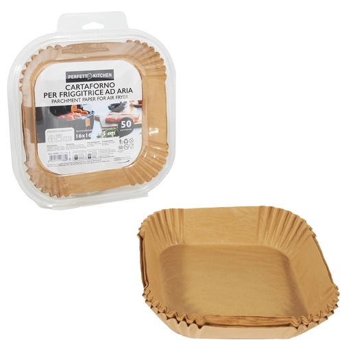[D103909] Conf 50 Vaschette cartaforno per friggitrice ad aria in astuccio 16 x 16 x H4,5c