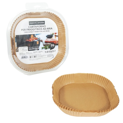 [D103910] Conf 50 Vaschette cartaforno per friggitrice ad aria in astuccio 20 x 20 x H4,5c