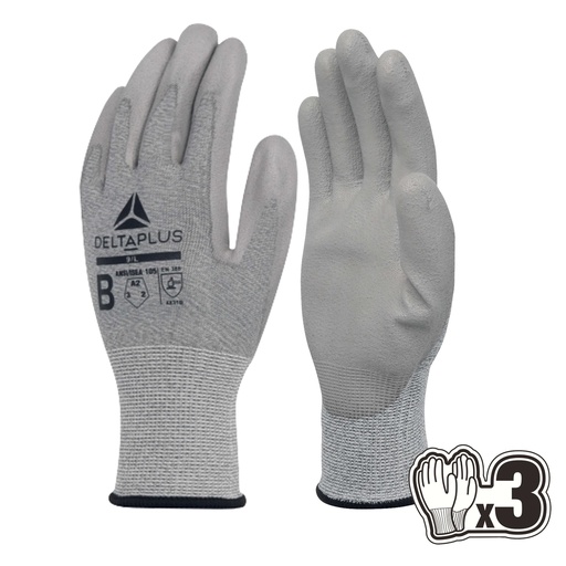 [D103937] Pack 3 paia di guanti ANTITAGLIO VECUTB08 Tg.9 grigio finezza 18