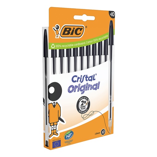 [D103962] Scatola 10 penne sfera Cristal Original punta 1,0mm nero Bic