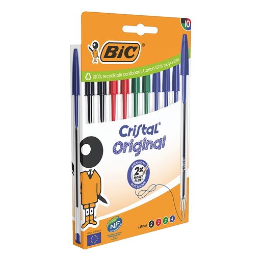 [D103963] Scatola 10 penne sfera Cristal Original punta 1,0mm colori assortiti Bic
