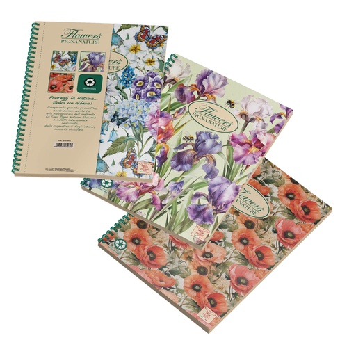 [D56701] BLOCCO SPIRALE 232X297MM 5MM A4 80GR 120FG PIGNA NATURE FLOWERS
