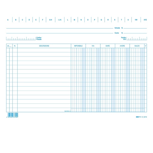 [D63262] 100 SCHEDE DARE/AVERE/SALDO/IVA 17x24CM ORIZZ. E3379 Edipro