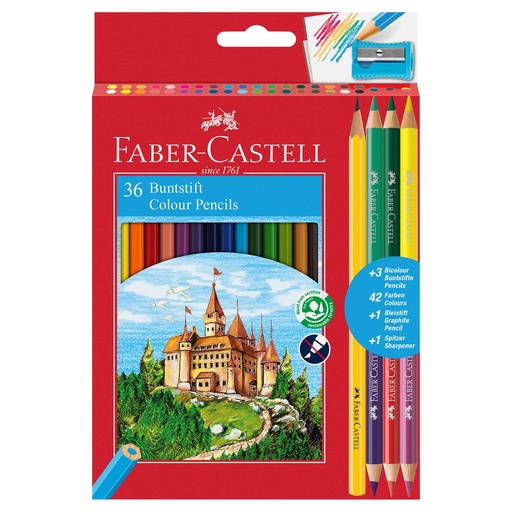[D65355] Astuccio 36 matite colorati eco Il Castello+3 bicolor+1 grafite Faber Castell