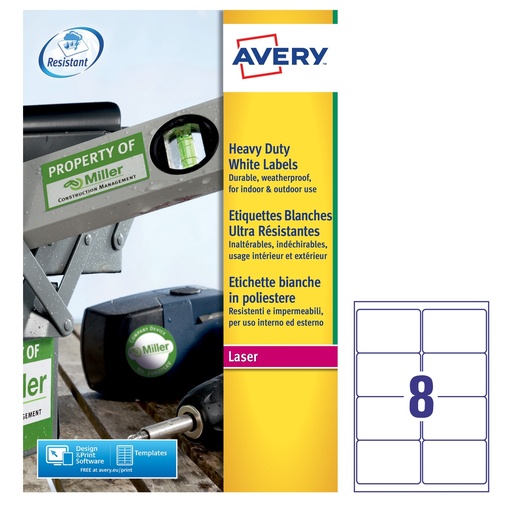 [D76890] Poliestere adesivo L4715 bianco 20fg A4 99,1x67,7mm (8et/fg) laser Avery