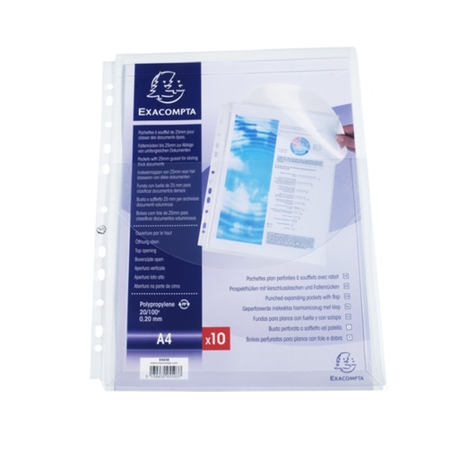 [D87386] 10 Buste forate c/soffietto e patella PPL liscio A4 5503E Exacompta