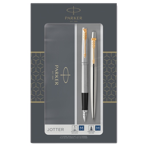 [D95961] Gift Set DUO Jotter stainless steel GT sfera+ stilografica M Parker