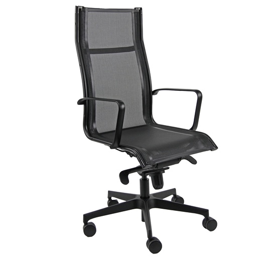 [D96116] Poltrona direzionale Pollux all black PVP nero con braccioli inclusi