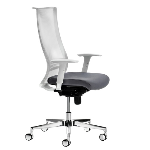[D96168] Poltrona semidirezionale Elite wing WIEB grigio/bianco con braccioli regolabili