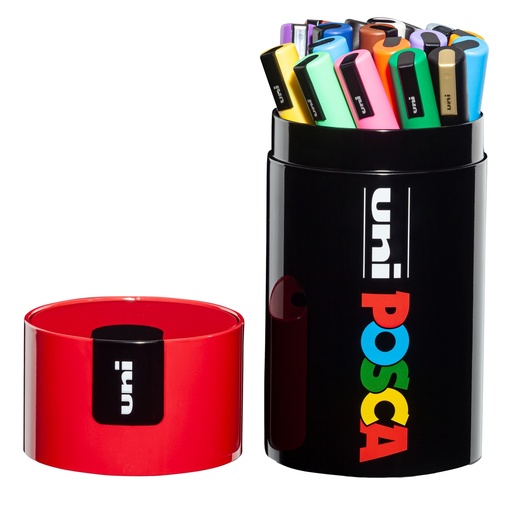 [D96218] Gift Box c/coperchio rosso 18 marcatori Uni Posca PC5M punta media col.ass. UNI