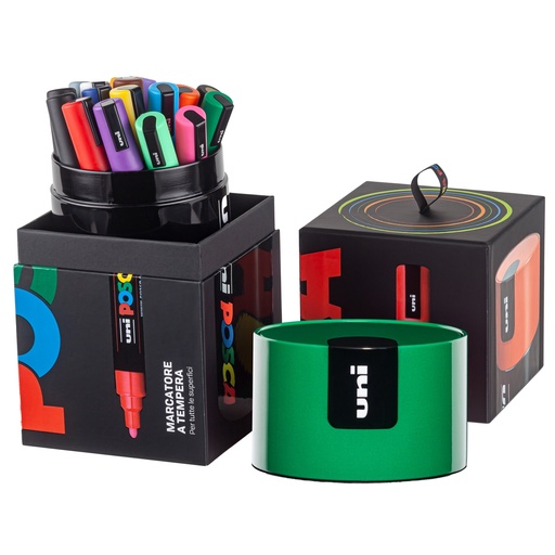 [D96219] Gift Box c/coperchio verde 18 marcatori Uni Posca PC5M p. media col.ass. UNI