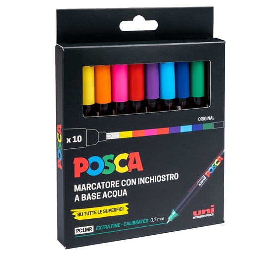 [D96543] Astuccio 10 marcatore Uni Posca Pen PC1M p. extra fine 0.7mm col.ass. UNI